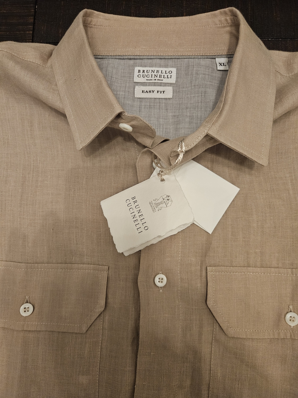 Brunello Cucinelli Beige-Tan Linen Casual Button-Down Shirt - Picture 5 of 6
